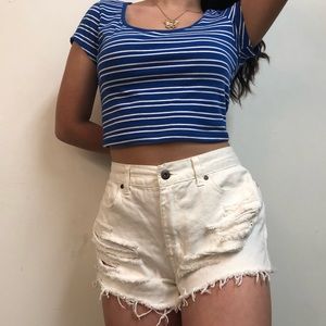 F21 Blue Striped Crop Top